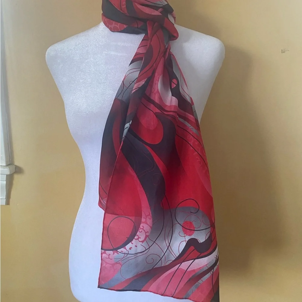 Elegant Red and Black Silk Scarf